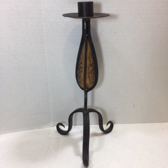 VTG Wrought Iron Carved Seed Pod Candleholder Hand Forged Black Metal Gothic - Picture 3 of 9